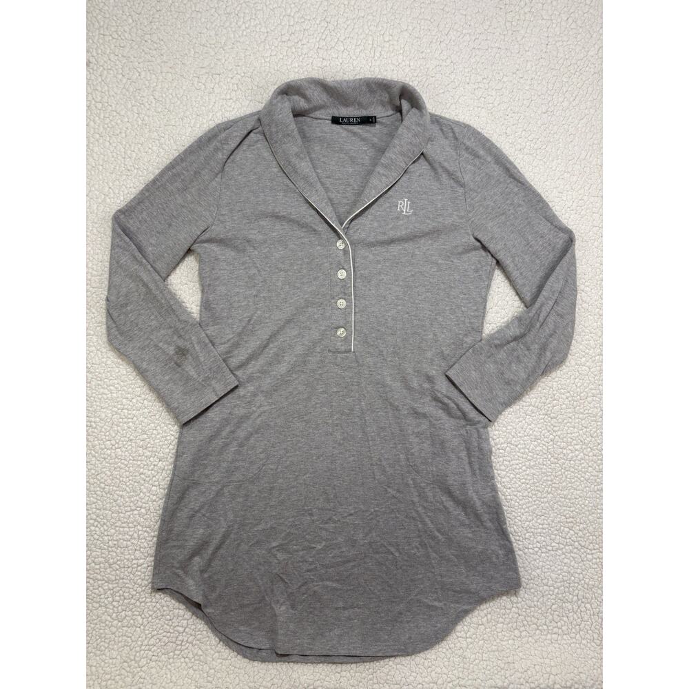 Lauren Ralph Lauren Sleepshirt Nightgown Fleece Gray Womens Small Button Collar